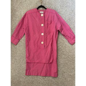 Vintage 80s Eneste Linen Blend Pink Tiered Shirt Dress Large Buttons Sz 12 *flaw